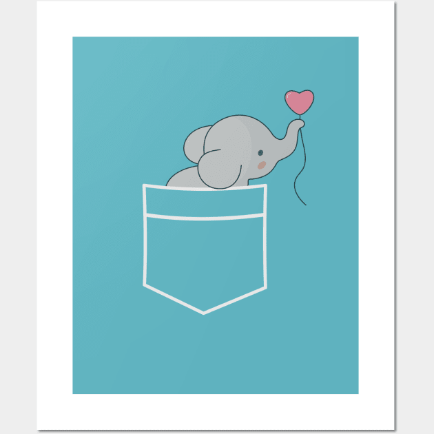 Kawaii Elephant Pocket T-Shirt Wall Art by happinessinatee